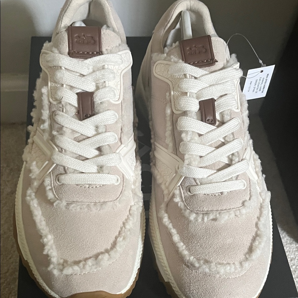 Coach Cream and Brown C143 Shearling Women's Sneakers Size 9 B - Picture 7 of 9